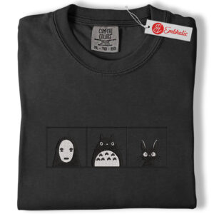 Alternative view of No Face, Totoro & Jiji Embroidered Shirt, Ghibli Shirt, Anime Embroidered Tee, Comfort Colors Shirt