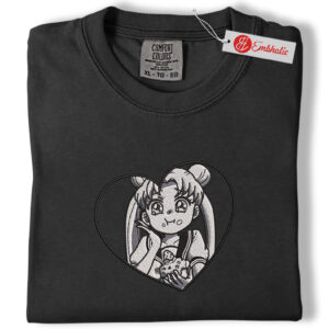 Alternative view of Sailor Moon Heart Embroidered Shirt, Sailor Moon Shirt, Anime Embroidered Tee, Comfort Colors Shirt