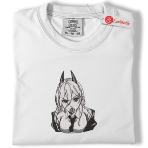 Power Horns Embroidered Shirt, Chainsaw Man Shirt, Anime Embroidered Tee, Comfort Colors Shirt