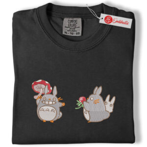 Alternative view of Totoro Forest Friends Embroidered Shirt, Ghibli Shirt, Cute Anime Embroidered Tee, Comfort Colors Shirt