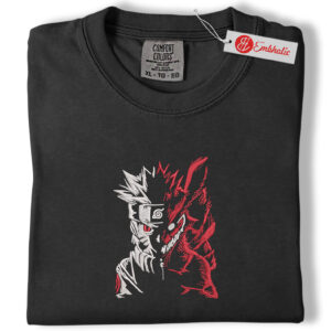 Naruto Kurama Split Face Embroidered Shirt, Naruto Shirt, Anime Embroidered Tee, Comfort Colors Shirt