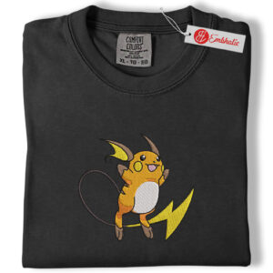 Alternative view of Raichu Embroidered Shirt, Pokemon Shirt, PKM Shirt, Anime Embroidered Tee, Comfort colors Shirt