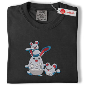 Alternative view of Azumarill, Marill & Azurill Embroidered Shirt, PKM Shirt, Water Type Embroidered Tee, Comfort Colors Shirt
