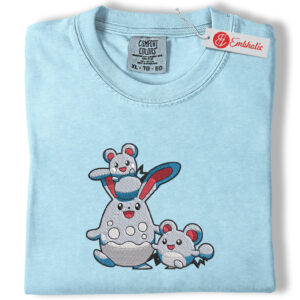 Azumarill, Marill & Azurill Embroidered Shirt, PKM Shirt, Water Type Embroidered Tee, Comfort Colors Shirt