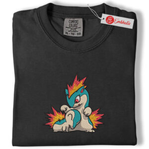 Alternative view of Quilava Flame Back Embroidered Shirt, PKM Shirt, Fire Type Embroidered Tee, Comfort Colors Shirt