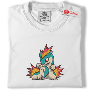 Quilava Flame Back Embroidered Shirt, PKM Shirt, Fire Type Embroidered Tee, Comfort Colors Shirt