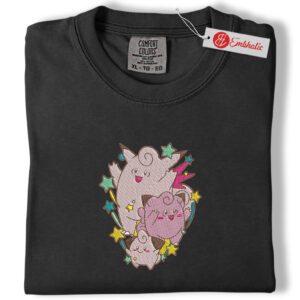 Alternative view of Clefable, Clefairy & Cleffa Embroidered Shirt, PKM Shirt, Anime Embroidered Tee, Comfort Colors Shirt
