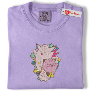 Clefable, Clefairy & Cleffa Embroidered Shirt, PKM Shirt, Anime Embroidered Tee, Comfort Colors Shirt