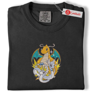 Alternative view of Dragonite, Dragonair & Dratini Embroidered Shirt, PKM Shirt, Dragon Type Embroidered Tee, Comfort Colors Shirt