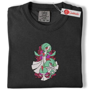 Alternative view of Gardevoir & Gallade Embroidered Shirt, PKM Shirt, Psychic Fairy Embroidered Tee, Comfort Colors Shirt