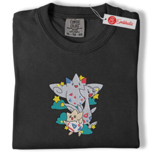 Alternative view of Togekiss, Togetic & Togepi Embroidered Shirt, PKM Shirt, Anime Embroidered Tee, Comfort Colors Shirt