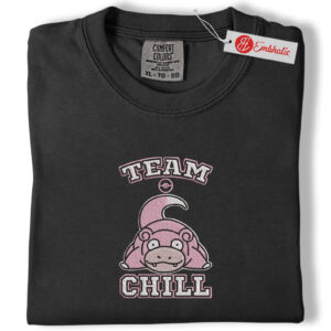Alternative view of Slowpoke Team Chill Embroidered Shirt, PKM Shirt, Funny Anime Embroidered Tee, Comfort Colors Shirt