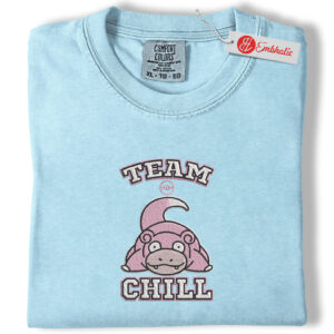 Slowpoke Team Chill Embroidered Shirt, PKM Shirt, Funny Anime Embroidered Tee, Comfort Colors Shirt