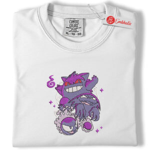 Gengar Ghost Trio Embroidered Shirt, PKM Shirt, Spooky Anime Embroidered Tee, Comfort Colors Shirt