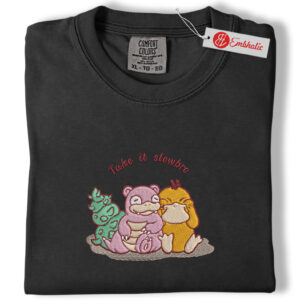 Alternative view of Slowpoke Psyduck Chill Embroidered Shirt, PKM Shirt, Funny Anime Embroidered Tee, Comfort Colors Shirt