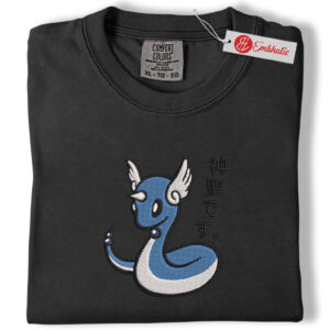 Alternative view of Dragonair Japanese Text Embroidered Shirt, PKM Shirt, Anime Embroidered Tee, Comfort Colors Shirt