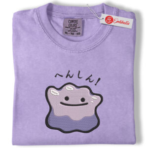 Ditto Smile Face Embroidered Shirt, PKM Shirt, Anime Embroidered Tee, Comfort Colors Shirt