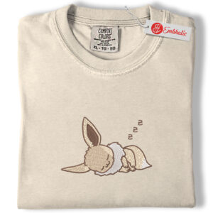 Sleeping Eevee Embroidered Shirt, PKM Shirt, Cute Anime Embroidered Tee, Comfort Colors Shirt