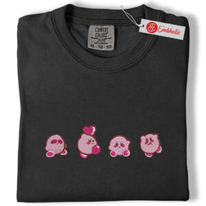 Alternative view of Kirby Friends Embroidered Shirt, Kirby Shirt, Cute Game Embroidered Tee, Comfort Colors Shirt