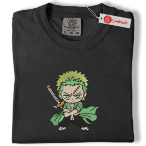 Alternative view of Zoro Swordsman Embroidered Shirt, One Piece Shirt, Anime Embroidered Tee, Comfort Colors Shirt