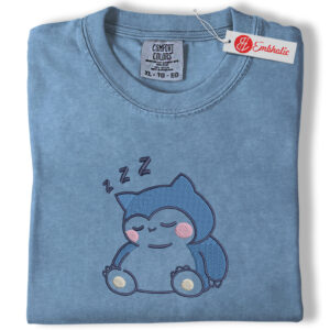 Alternative view of Snorlax Cute Sleep Embroidered Shirt, PKM Shirt, Pokemon Anime Embroidered Tee, Comfort Colors Shirt