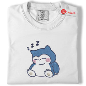Snorlax Cute Sleep Embroidered Shirt, PKM Shirt, Pokemon Anime Embroidered Tee, Comfort Colors Shirt