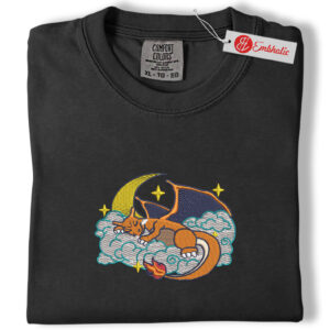 Alternative view of Charizard Sleeping on Clouds Embroidered Shirt, Pokemon Shirt, PKM Shirt, Anime Embroidered Tee, Comfort colors Shirt