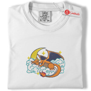Charizard Sleeping on Clouds Embroidered Shirt, Pokemon Shirt, PKM Shirt, Anime Embroidered Tee, Comfort colors Shirt