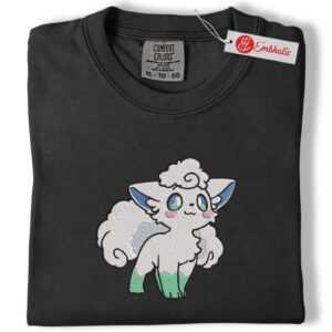 Alternative view of Alolan Vulpix Snow Fox Embroidered Shirt, PKM Shirt, Anime Embroidered Tee, Comfort Colors Shirt