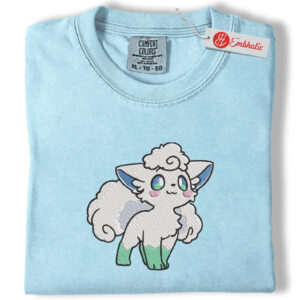 Alolan Vulpix Snow Fox Embroidered Shirt, PKM Shirt, Anime Embroidered Tee, Comfort Colors Shirt