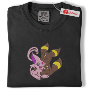 Alternative view of Espeon Umbreon Cute Embroidered Shirt, PKM Shirt, Anime Embroidered Tee, Comfort Colors Shirt
