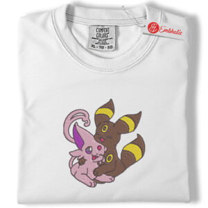 Espeon Umbreon Cute Embroidered Shirt, PKM Shirt, Anime Embroidered Tee, Comfort Colors Shirt