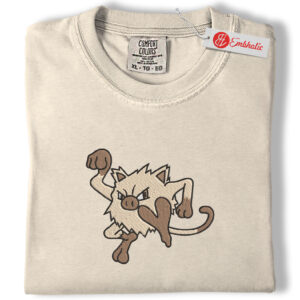 Mankey Fighting Pokemon Embroidered Shirt, PKM Shirt, Cute Anime Embroidered Tee, Comfort Colors Shirt