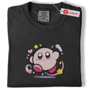 Alternative view of Kirby Magic Star Embroidered Shirt, Kirby Shirt, Kawaii Game Embroidered Tee, Comfort Colors Shirt
