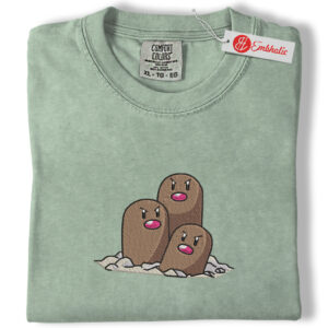 Dugtrio Rock Ground Embroidered Shirt, PKM Shirt, Anime Embroidered Tee, Comfort Colors Shirt