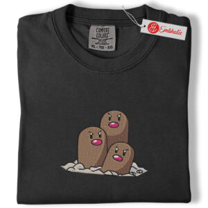 Alternative view of Dugtrio Rock Ground Embroidered Shirt, PKM Shirt, Anime Embroidered Tee, Comfort Colors Shirt