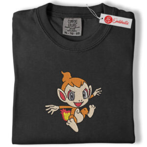Alternative view of Chimchar Cute Monkey Embroidered Shirt, PKM Shirt, Anime Embroidered Tee, Comfort Colors Shirt