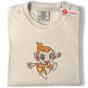 Chimchar Cute Monkey Embroidered Shirt, PKM Shirt, Anime Embroidered Tee, Comfort Colors Shirt