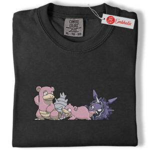 Alternative view of Slowpoke Evolution Embroidered Shirt, PKM Shirt, Anime Embroidered Tee, Comfort Colors Shirt