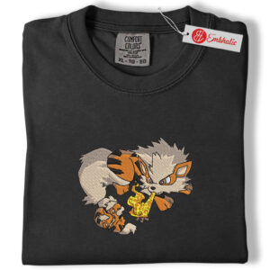 Alternative view of Growlithe Arcanine Campfire Embroidered Shirt, PKM Shirt, Anime Embroidered Tee, Comfort Colors Shirt