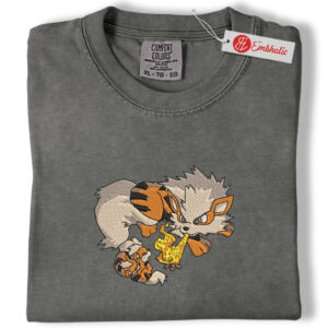 Growlithe Arcanine Campfire Embroidered Shirt, PKM Shirt, Anime Embroidered Tee, Comfort Colors Shirt
