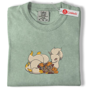 Ninetales Vulpix Family Embroidered Shirt, PKM Shirt, Cute Anime Embroidered Tee, Comfort Colors Shirt