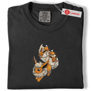 Alternative view of Eevee Family Embroidered Shirt, PKM Shirt, Cute Anime Embroidered Tee, Comfort Colors Shirt