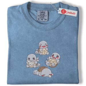 Squirtle Squad Embroidered Shirt, PKM Shirt, Anime Embroidered Tee, Comfort Colors Shirt