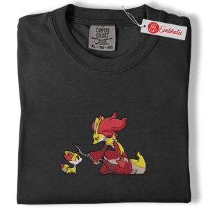 Alternative view of Fennekin & Delphox Embroidered Shirt, PKM Shirt, Anime Embroidered Tee, Comfort Colors Shirt
