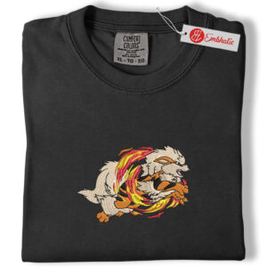 Alternative view of Arcanine Fire Dog Embroidered Shirt, PKM Shirt, Anime Embroidered Tee, Comfort Colors Shirt