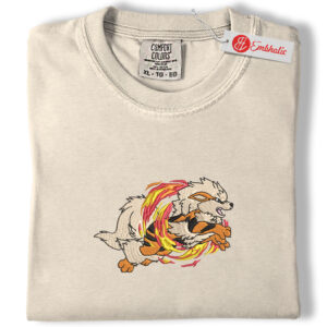 Arcanine Fire Dog Embroidered Shirt, PKM Shirt, Anime Embroidered Tee, Comfort Colors Shirt