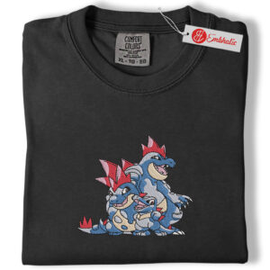 Alternative view of Totodile Evolution Embroidered Shirt, PKM Shirt, Water Pokemon Embroidered Tee, Comfort Colors Shirt