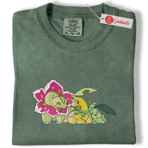 Chikorita, Bayleef & Meganium Embroidered Shirt, PKM Shirt, Anime Embroidered Tee, Comfort Colors Shirt