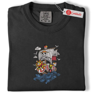 Alternative view of Straw Hat Pirate Ship Embroidered Shirt, One Piece Shirt, Anime Embroidered Tee, Comfort Colors Shirt